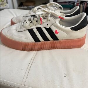 Adidas White and Black Sneakers with Red Soles